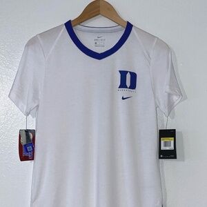 Nike DUKE BLUE DEVILS Basketball White V Neck Tee Shirt Women's S New